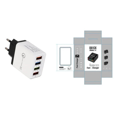 4-Port High-Speed USB Wall Charger with Quick Charge 3.0 Technology for Simultaneous Charging of Multiple Devices