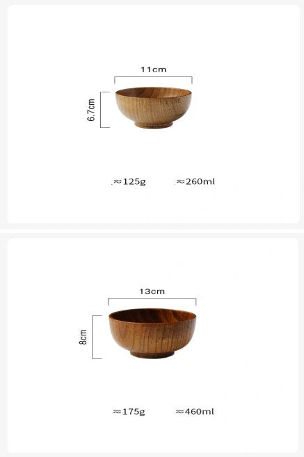 Handmade Japanese style wooden bowls in three sizes for rice, soup, and salad