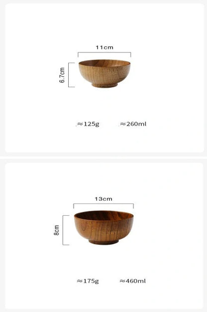 Handmade Japanese style wooden bowls in three sizes for rice, soup, and salad