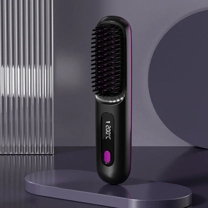 Cordless 2-in-1 Hair Straightener Brush with LCD Display, Offering Versatile Styling on the Go