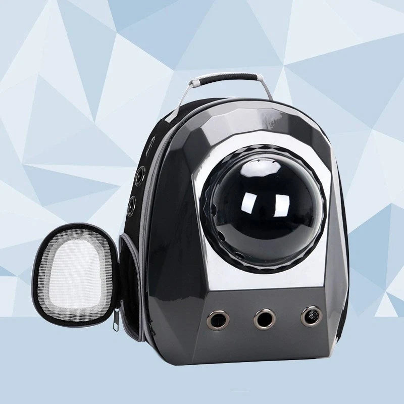 Space capsule style cat carrier backpack with transparent window and ventilation holes