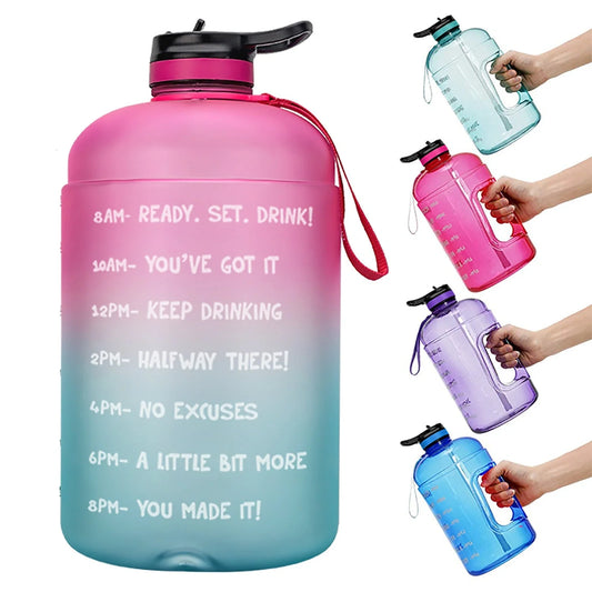 QuiFit Gallon Water Bottle with straw and motivational quote in various colors