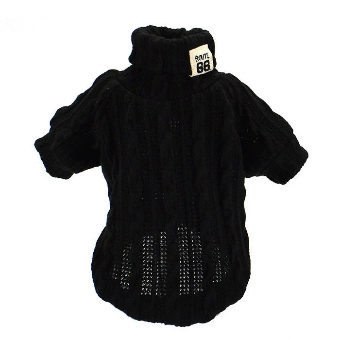 Dog wearing a warm acrylic turtleneck sweater in various colours, suitable for small to medium breeds.