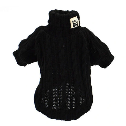 Dog wearing a warm acrylic turtleneck sweater in various colours, suitable for small to medium breeds.