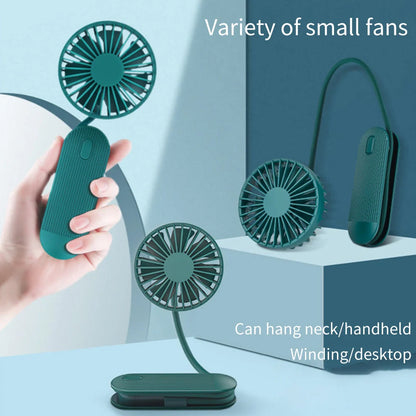 Rechargeable handheld fan in white, blue, and green with 2000mAh battery and silent operation