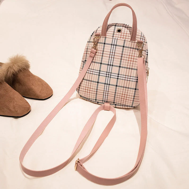 Ladies Check Lock Small Backpack in various colours with plaid pattern and zipper opening