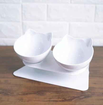 Inclined transparent cat food bowl with a gently sloped base and ergonomic design for whisker-friendly dining