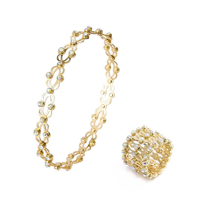 2-in-1 folding retractable rings bracelet with rhinestone detail, adjustable design