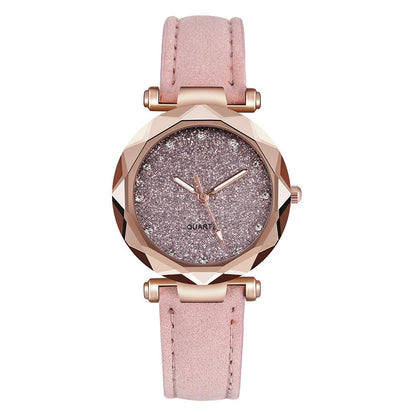 Stylish and versatile starry-patterned watch with a sleek case and comfortable leather strap, available in a variety of captivating colors