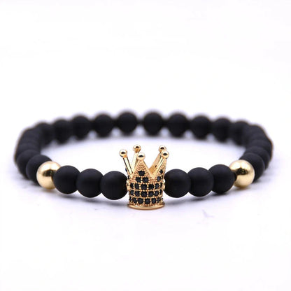 Micro-inlaid crown 6mm matte black and copper bead bracelet with zircon inlay