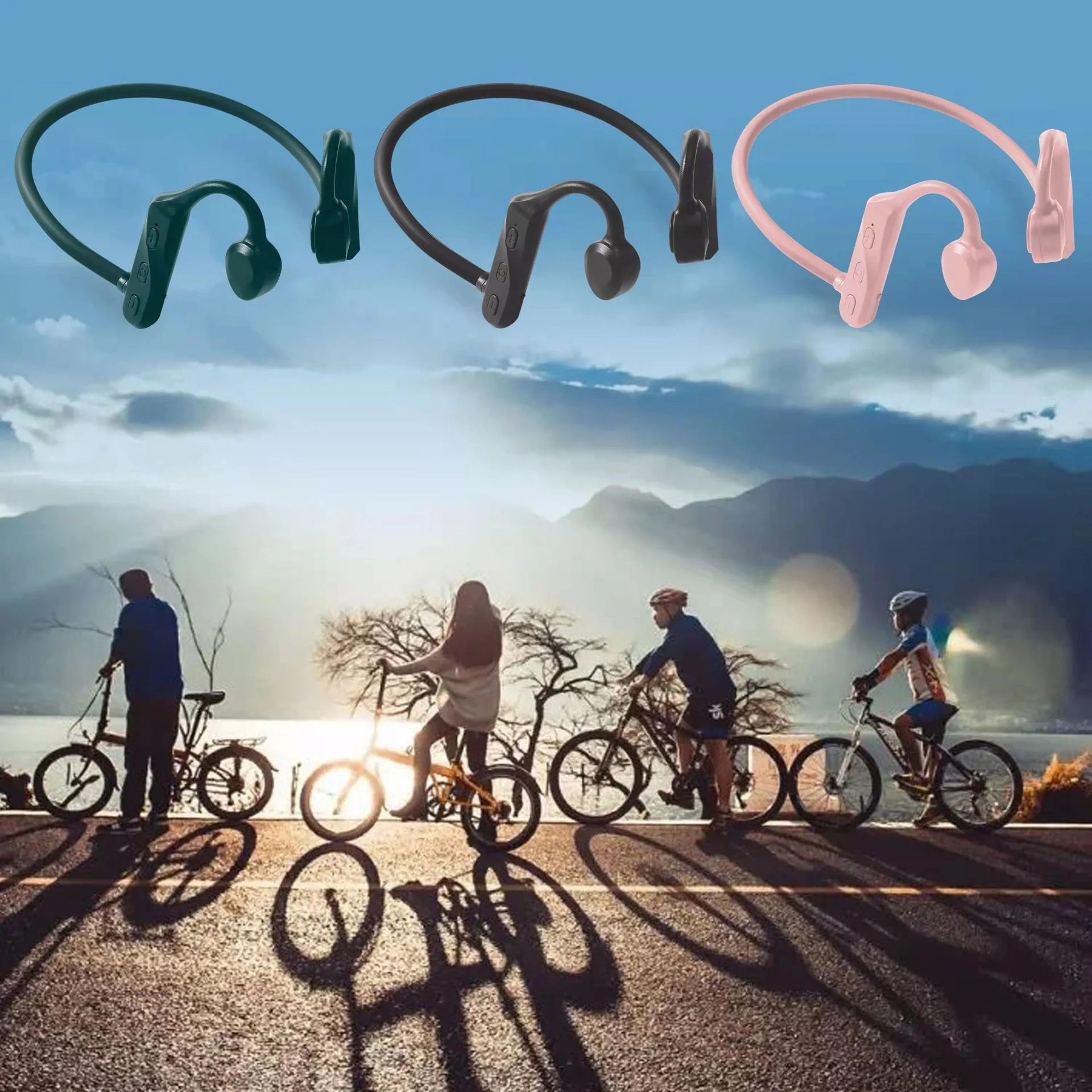 Wireless Sports Headphones with Mic in Pink, Black, and Green options