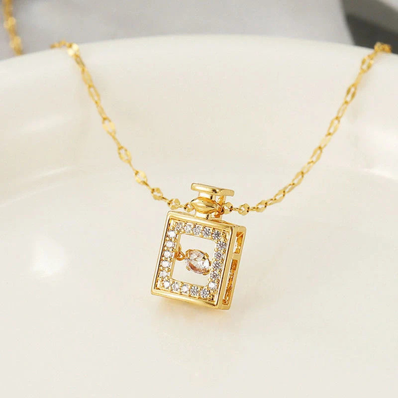 Valentine's Day titanium steel perfume bottle pendant necklace with zircon detail