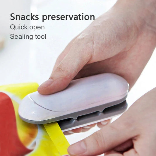 Mini Sealer Portable Heat Sealer in grey and brown for sealing snack bags and plastic packaging