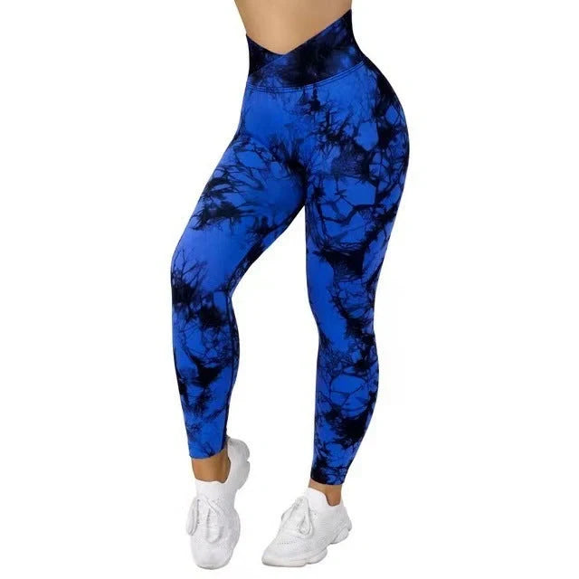 Women's seamless tie-dye leggings with push-up design for yoga and fitness