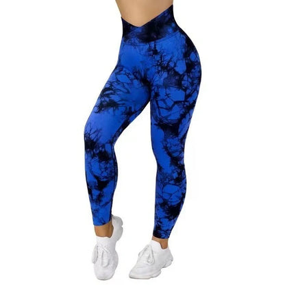 Women's seamless tie-dye leggings with push-up design for yoga and fitness