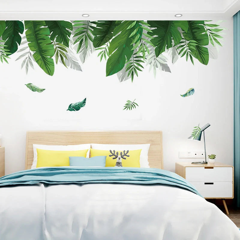 Lush green plant wall stickers in a Nordic-inspired design for home decoration