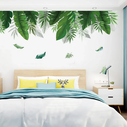 Lush green plant wall stickers in a Nordic-inspired design for home decoration