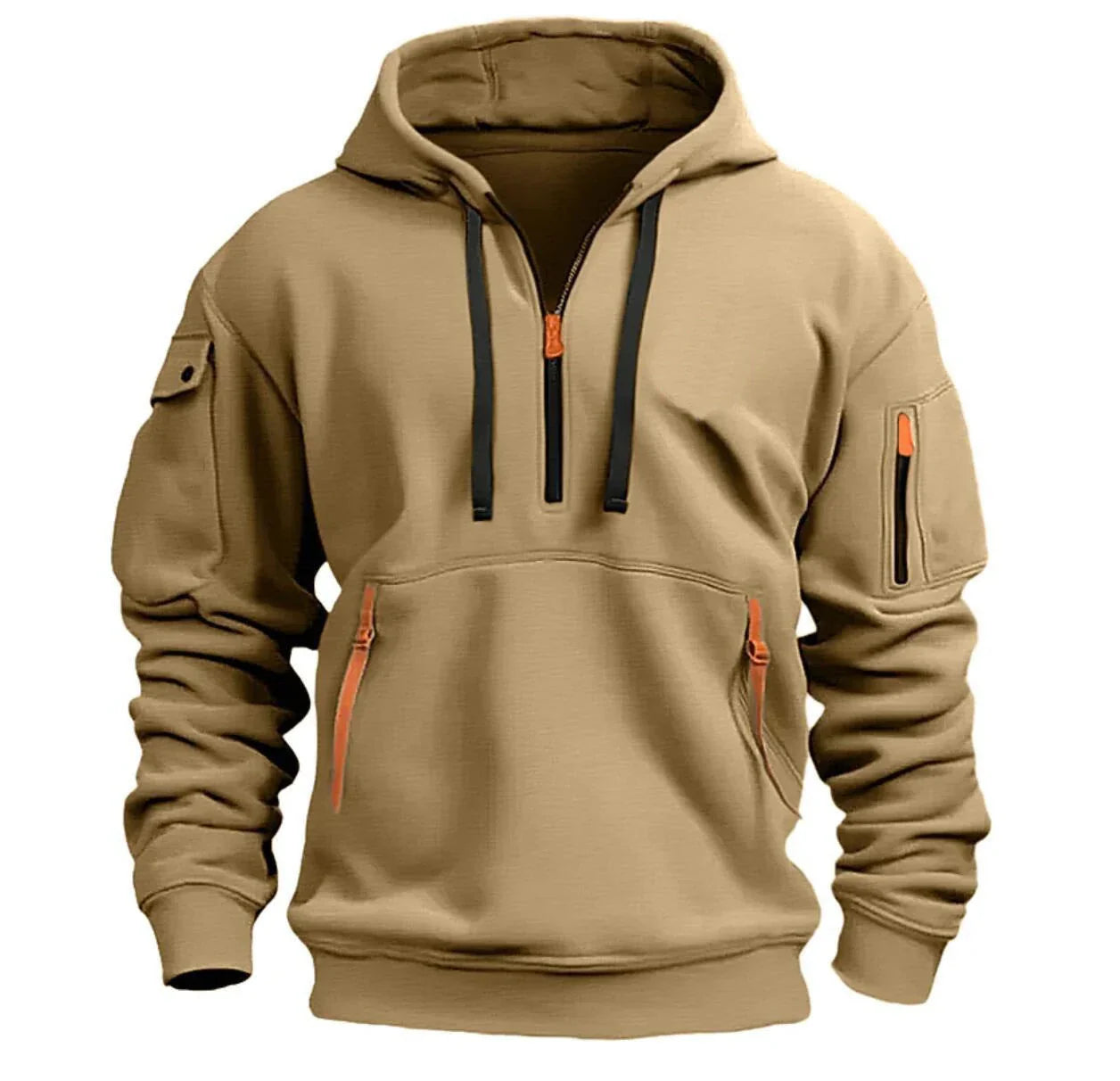 Cozy Hooded Pullover in Black, Navy Blue, Khaki, and Light Gray Colors