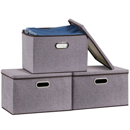 Large folding storage box set in cotton and linen, 44x30x30cm, grey colour