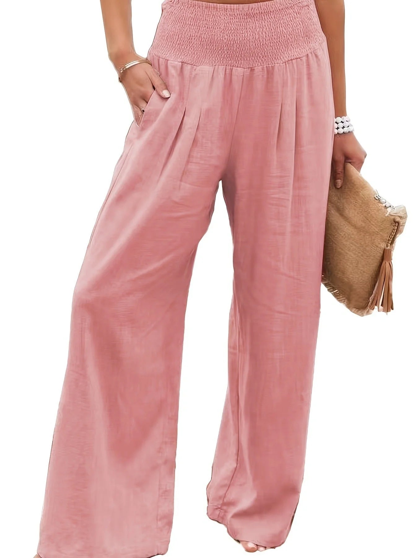 Women's stylish cotton linen wide leg trousers in various colours