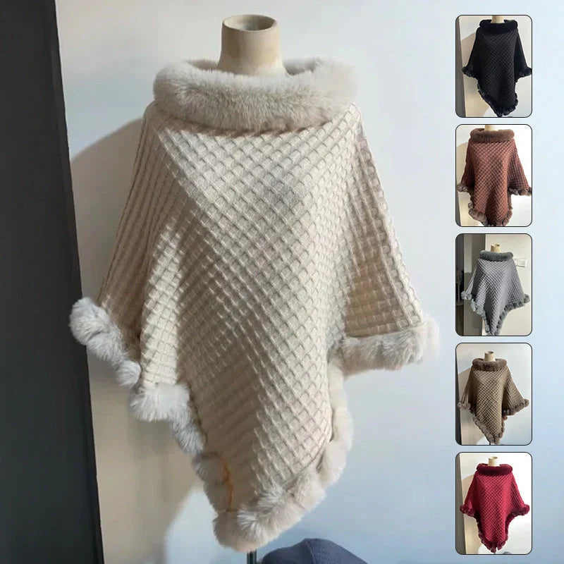 Luxurious rabbit fur wrap shawl in various colours, featuring a soft, cosy collar and a flattering cropped fit for a chic, polished look.