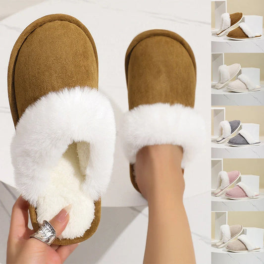 Cosy winter plush slippers for couples with non-slip sole in various colours
