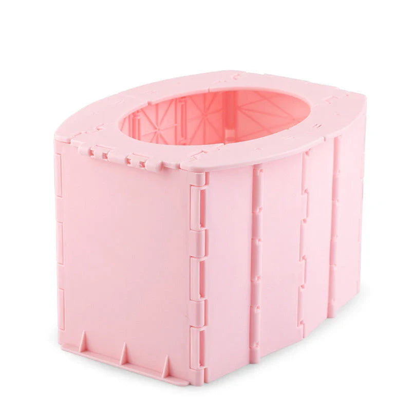 Portable folding toilet in various colours, perfect for camping, hiking, and outdoor activities