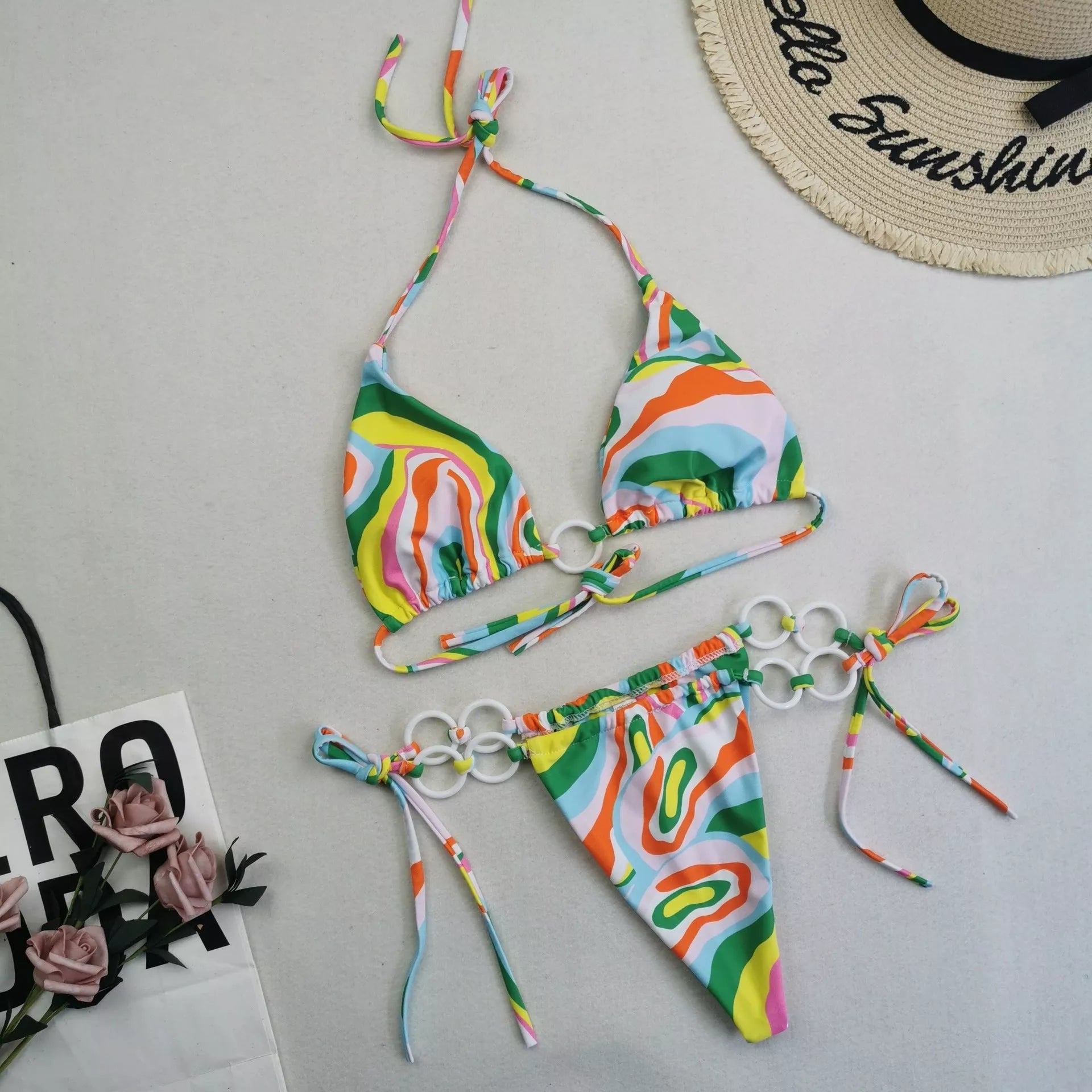 Women's split bikini with lace-up design in various colours