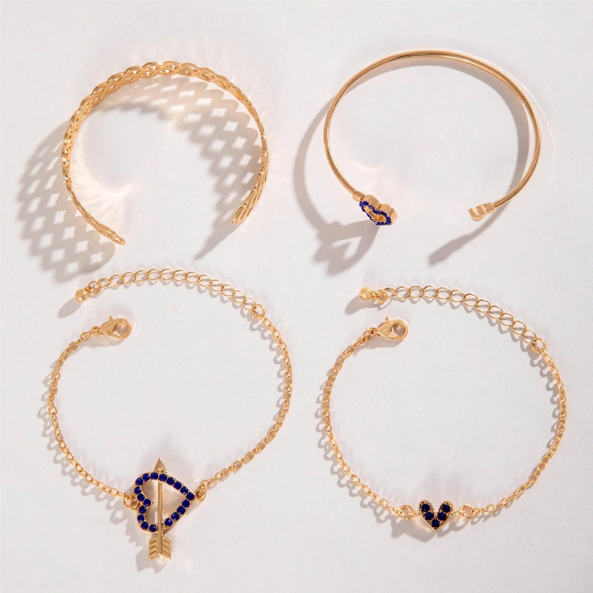 4-piece Blue Flower Love Butterfly Bracelet Set with Rhinestones for Valentines Day