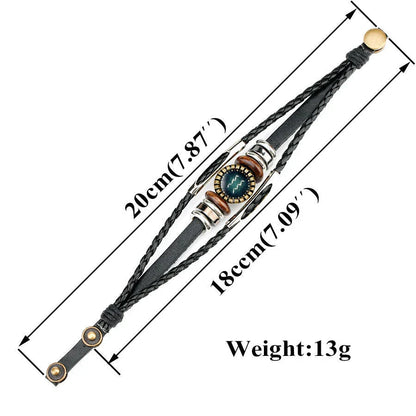 Stylish multilayer leather bracelet with zodiac sign artwork, suitable for men