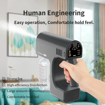 Powerful cordless disinfecting sprayer with rechargeable battery, adjustable spray settings, and compact portable design for thorough home sanitization