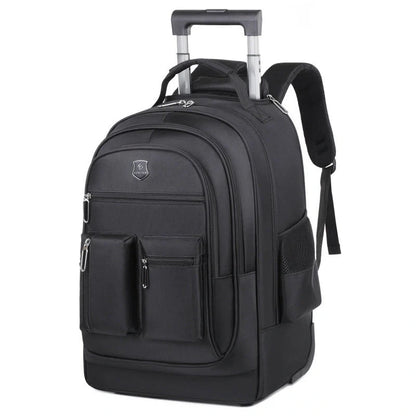 Durable, waterproof trolley backpack with single-directional wheel for smooth mobility and ample storage space for British travellers