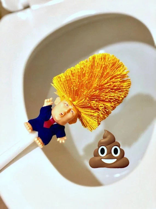 Hilarious Trump-themed toilet brush with bright yellow color and distinctive design