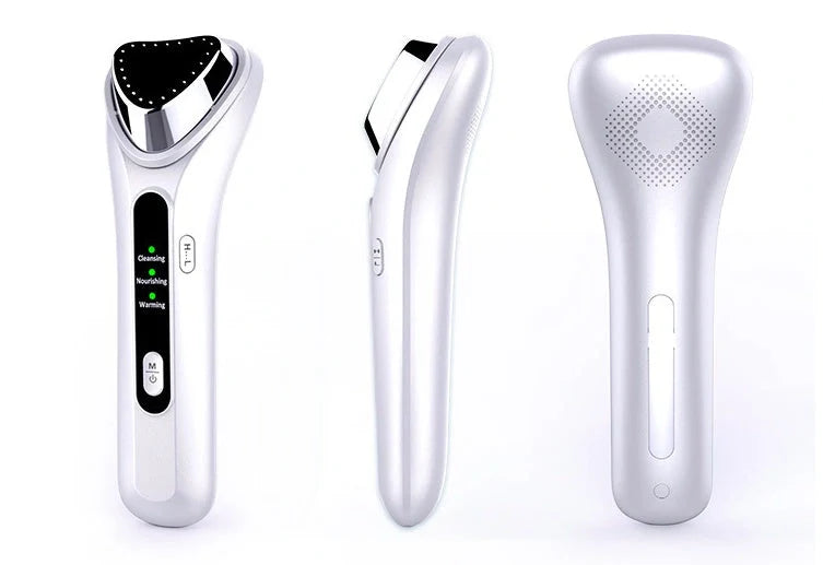 Electric Ultrasonic Facial Beauty Device in white, compact and efficient for daily skincare