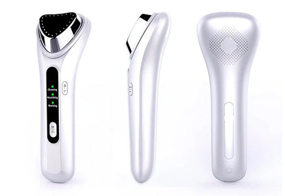 Electric Ultrasonic Facial Beauty Device in white, compact and efficient for daily skincare