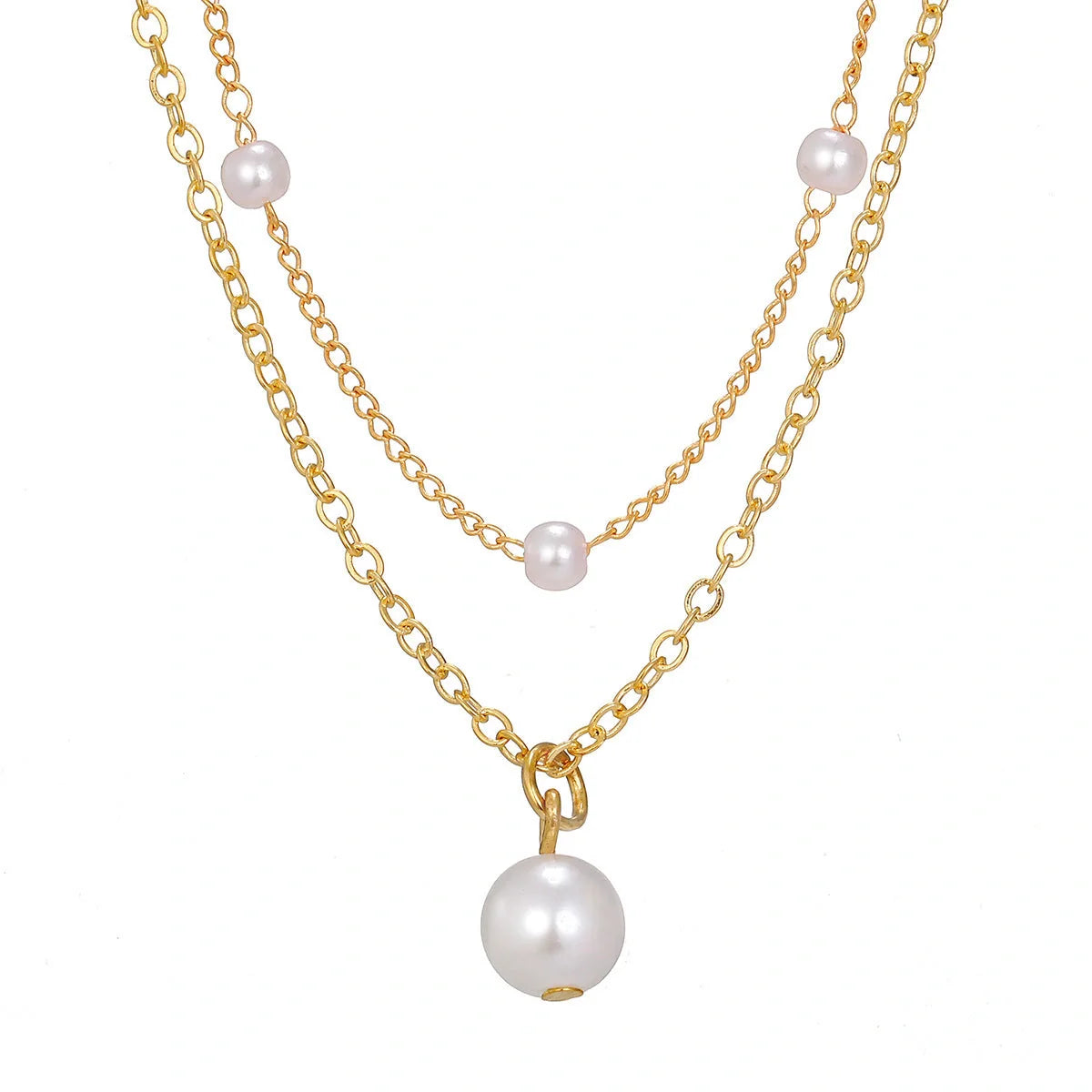 Elegant pearl and tassel double-layer necklace in gold tone, a timeless accessory for discerning women