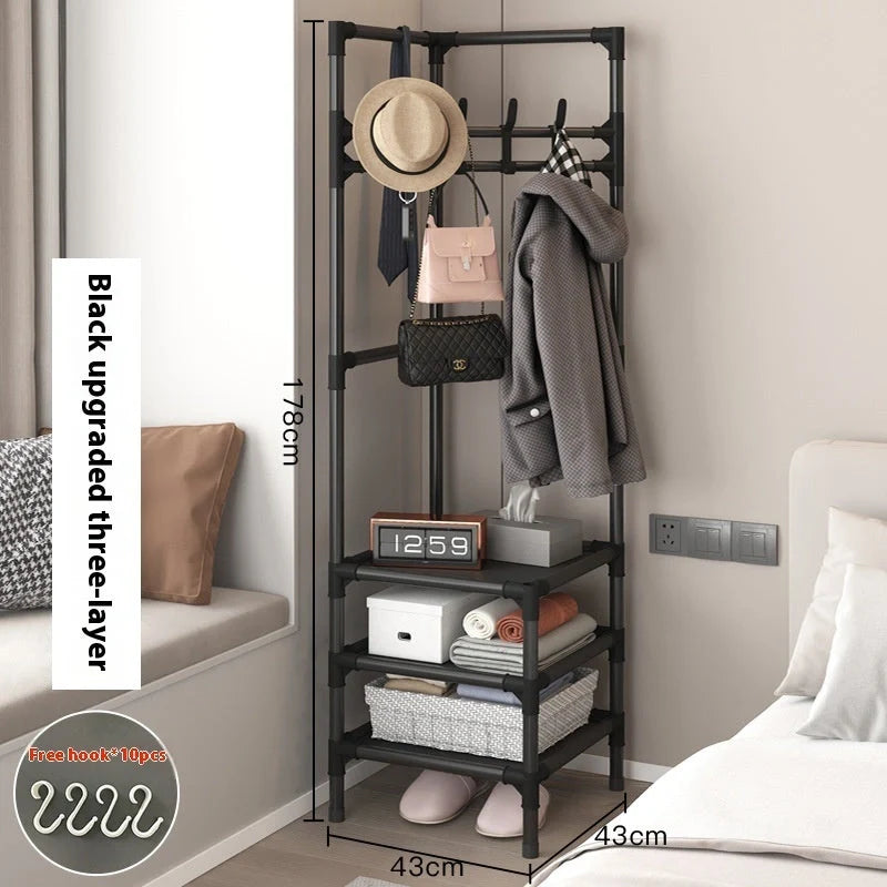 Corner Coat Rack Multi-layer Assembly in black and white finishes with 10 hooks
