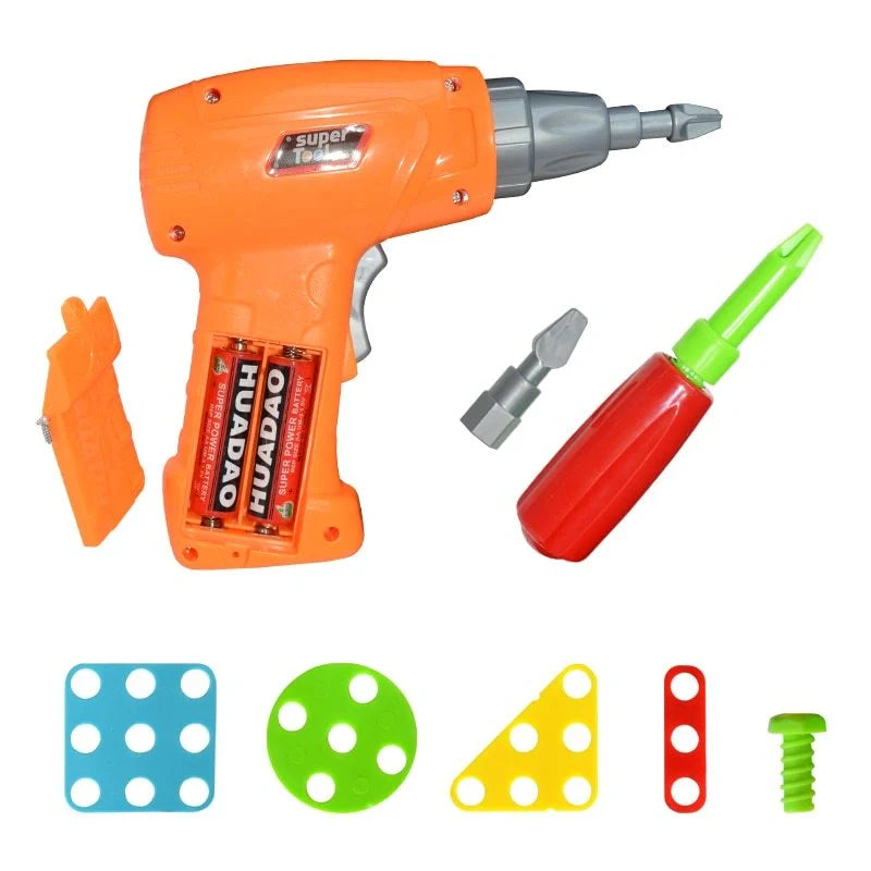 Educational building kit with safe plastic power drill for children aged 3+