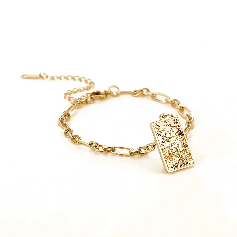 12 Tarot Card Series Fashion Trend Long Oval Link Chain Bracelet in gold and silver finishes
