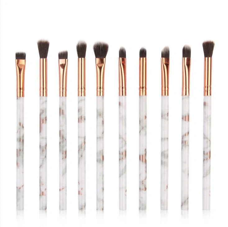 10-piece marble makeup brush set with 5 large and 5 small brushes for beauty applications