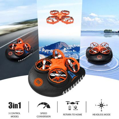Versatile 3-in-1 RC Hovercraft Drone that can fly, glide on land, and cruise on water with intuitive controls and long-lasting battery life
