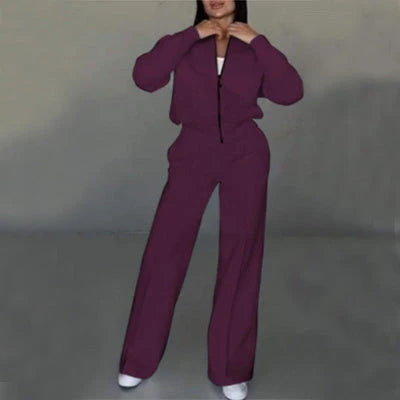 Stylish women's sports separates set with zip-up jacket and wide-leg trousers in a variety of colours