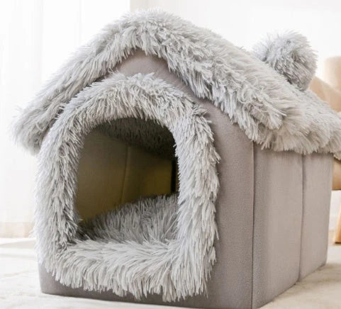 Cozy pet hideaway: Plush, foldable dog house and cat bed in various stylish designs