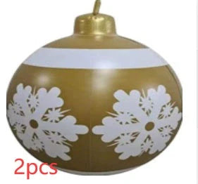 Vibrant inflatable Christmas baubles in a variety of colours and patterns, perfect for outdoor holiday decoration