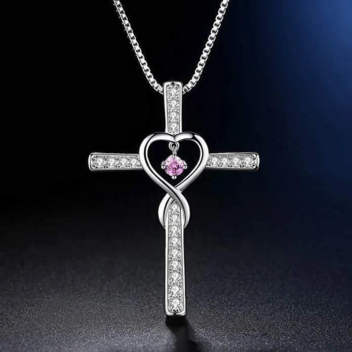 Elegant gold-plated Christian cross necklace with sparkling zircon and diamond gemstones