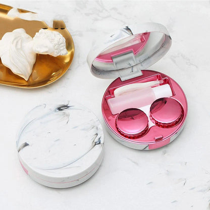 Square marble design contact lens case with mirror and accessories