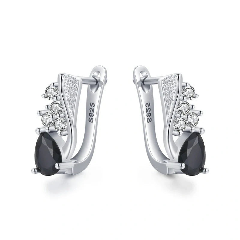 Korean style black drop-shaped earrings with micro rhinestone detailing