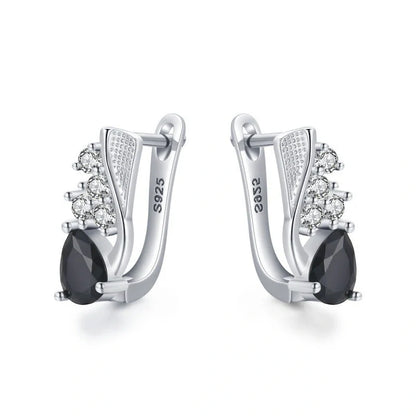 Korean style black drop-shaped earrings with micro rhinestone detailing
