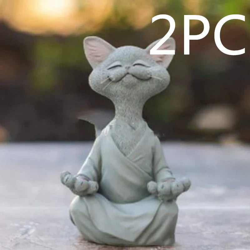 Captivating Black Buddha Cat Figurine crafted from premium resin, perfect for meditation spaces, yoga studios, and home decor