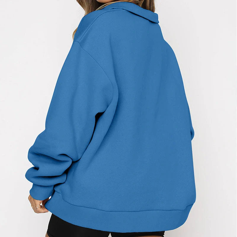 Women's zip turndown collar loose casual sweatshirt in various colours